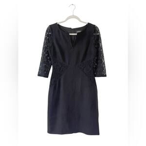 Adrianna Papell Black Lace Sleeve Sheath Dress Size 4 EUC